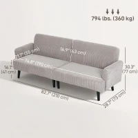 HOMCOM Modern Couch, 3 Seater Sofa, Corduroy Loveseat with Rubberwood Legs and Extra-Wide Seat, Light Grey(m-3)