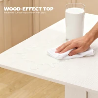 HOMCOM 55" Extendable Dining Table for 4-6 Person, Kitchen Table with PU Handle and Felt Pads for Small Spaces, White(m-6)