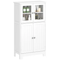 kleankin Bathroom Floor Storage Cabinet with Tempered Glass Doors and Adjustable Shelf, Kitchen Cupboard, Free Standing Organizer for Living Room Entryway, White(m-2)