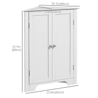 kleankin Modern Bathroom Storage Cabinet, Corner Cabinet with Doors, Bathroom Cabinet with Adjustable Shelf and Recessed Door, White(m-3)