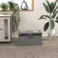 PawHut Elevated Dog Bowls, Large Breed Raised Dogs Bowl Stand with 2 Stainless Steel Bowls, Storage Drawer and Slow Feeder Mat(m-8)