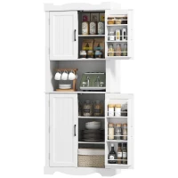 HOMCOM 73" Kitchen Pantry Cabinet, Freestanding Kitchen Hutch with 12 Door Shelves, Adjustable Shelves, Microwave Stand, White(m-2)