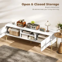 HOMCOM TV Stand for TVs up to 65", Entertainment Center with 2 Open Shelves, 2 Cabinets and Steel Legs for Living Room, White(m-5)