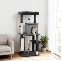 PawHut 52 Inch Cat Tree with Scratching Posts, Cat Bed, Condo, Grooming Brush, Jumping Platforms, Toy Balls, Anti-tip Kit(m-8)