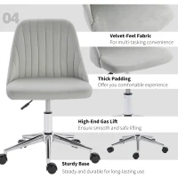 Vinsetto Vanity Chair for Makeup, Velvet Comfy Office Chair with Adjustable Height, Swivel Wheels for Bedroom, Living Room, Grey(m-7)