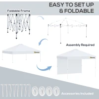 Outsunny 10' x 10' Pop Up Canopy Tent with Adjustable Height, 1 Sidewall, and Wheeled Carry Bag for Outdoor, Garden, Patio, White(m-5)