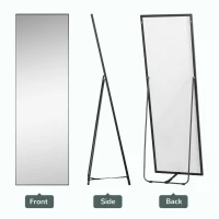 HOMCOM 63"x20" Full Length Mirror, Floor Standing, Wall-Mounted or Leaning Against Wall Tall Mirror w/Support Frame, Rectangular Full Body Mirror for Bedroom, Living Room, Black(m-4)