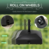 Outsunny Filled Patio Umbrella Base with Wheels, 132 lb Heavy Duty Market Umbrella Stand for Outdoor, Garden, Backyard, Black(m-6)