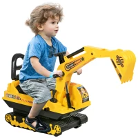 Qaba Kids Ride-on Excavator with Digger, Pretend Play Construction Truck with Under Seat Storage, Realistic Sound, Treaded Wheels, No Power Design(m-2)