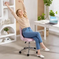 Vinsetto Vanity Chair for Makeup, Velvet Comfy Office Chair with Adjustable Height, Swivel Wheels for Bedroom, Living Room, Pink(m-9)