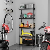 HOMCOM Heavy Duty Garage Shelf, 5-Tier Metal Shelving Unit, Industrial Utility Shelves with Steel Frame and Adjustable Shelves for Garage, Warehouse, Basement, Black and Brown(m-8)