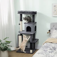 PawHut 52 Inch Cat Tree with Scratching Posts, Cat Bed, Condo, Grooming Brush, Jumping Platforms, Toy Balls, Anti-tip Kit(m-1)