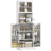HOMCOM 71" Kitchen Pantry Cabinet, Freestanding Kitchen Hutch with 8 Door Shelves, Adjustable Shelf and Acrylic Doors, White(m-11)