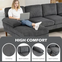 HOMCOM U Shape Couch with Double Chaise Lounge, Modern 4 Seater Sofa with Wooden Legs, Fabric Sofa for Living Room, Dark Grey(m-5)