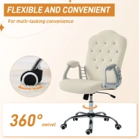 Vinsetto Vanity Office Chair, Velvet Computer Desk Chair with Swivel Wheels, Adjustable Height, Tilt Function, Beige(m-6)