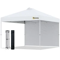 Outsunny 10' x 10' Pop Up Canopy Tent with Adjustable Height, 1 Sidewall, and Wheeled Carry Bag for Outdoor, Garden, Patio, White(m-2)