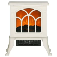 HOMCOM Electric Fireplace Heater, Freestanding Fireplace Stove with Realistic Logs and Flame Effect, 750W/1500W, Beige(m-1)