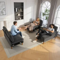 HOMCOM U Shape Couch with Double Chaise Lounge, Modern 4 Seater Sofa with Wooden Legs, Fabric Sofa for Living Room, Dark Grey(m-9)