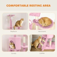PawHut 53" Cat Tree Tower, Kitten Activity Centre with Scratching Posts, Condo, Perches, Ladder, Hammock, Dangling Toys, Pink(m-5)