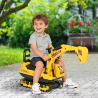 Qaba Kids Ride-on Excavator with Digger, Pretend Play Construction Truck with Under Seat Storage, Realistic Sound, Treaded Wheels, No Power Design(m-1)