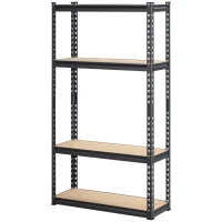 HOMCOM Heavy Duty Garage Shelf, 4-Tier Metal Shelving Unit, Industrial Utility Shelves with Steel Frame and Adjustable Shelves for Garage, Warehouse, Basement, Black and Brown(m-11)