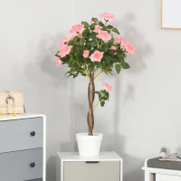 Outsunny 3FT Artificial Plant Pink Rose Floral in Pot, Fake Plant for Home Indoor Decor(m-8)