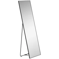 HOMCOM 63"x20" Full Length Mirror, Floor Standing, Wall-Mounted or Leaning Against Wall Tall Mirror w/Support Frame, Rectangular Full Body Mirror for Bedroom, Living Room, Black(m-11)