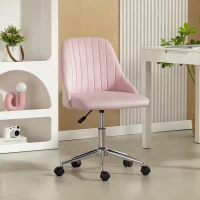 Vinsetto Vanity Chair for Makeup, Velvet Comfy Office Chair with Adjustable Height, Swivel Wheels for Bedroom, Living Room, Pink(m-11)