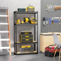 HOMCOM Heavy Duty Garage Shelf, 4-Tier Metal Shelving Unit, Industrial Utility Shelves with Steel Frame and Adjustable Shelves for Garage, Warehouse, Basement, Black and Brown(m-1)