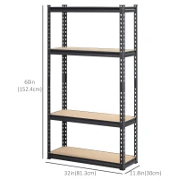HOMCOM Heavy Duty Garage Shelf, 4-Tier Metal Shelving Unit, Industrial Utility Shelves with Steel Frame and Adjustable Shelves for Garage, Warehouse, Basement, Black and Brown(m-3)