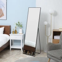 HOMCOM 63"x20" Full Length Mirror, Floor Standing, Wall-Mounted or Leaning Against Wall Tall Mirror w/Support Frame, Rectangular Full Body Mirror for Bedroom, Living Room, Black(m-8)