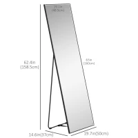 HOMCOM 63"x20" Full Length Mirror, Floor Standing, Wall-Mounted or Leaning Against Wall Tall Mirror w/Support Frame, Rectangular Full Body Mirror for Bedroom, Living Room, Black(m-3)