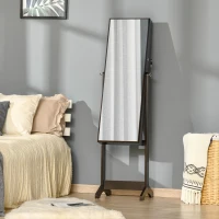 HOMCOM Mirror Jewelry Cabinet Armoire, Lockable Jewelry Organizer with Full-Length Mirror, 3 Angle Adjustable, Brown(m-1)