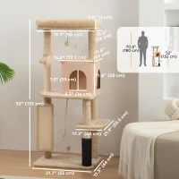 PawHut 52 Inch Cat Tree with Scratching Posts, Cat Bed, Condo, Grooming Brush, Jumping Platforms, Toy Balls, Anti-tip Kit(m-3)