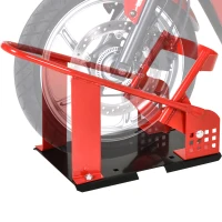 HOMCOM Motorcycle Wheel Chock with 12 Adjustable Pre-Drilled Holes, 990 lbs Capacity, Red(m-11)