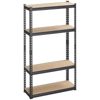 HOMCOM Heavy Duty Garage Shelf, 4-Tier Metal Shelving Unit, Industrial Utility Shelves with Steel Frame and Adjustable Shelves for Garage, Warehouse, Basement, Black and Brown(m-2)