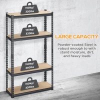 HOMCOM Heavy Duty Garage Shelf, 4-Tier Metal Shelving Unit, Industrial Utility Shelves with Steel Frame and Adjustable Shelves for Garage, Warehouse, Basement, Black and Brown(m-4)