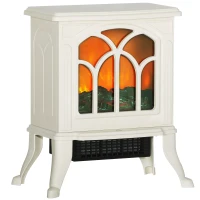 HOMCOM Electric Fireplace Heater, Freestanding Fireplace Stove with Realistic Logs and Flame Effect, 750W/1500W, Beige(m-11)