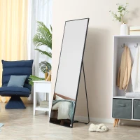 HOMCOM 63"x20" Full Length Mirror, Floor Standing, Wall-Mounted or Leaning Against Wall Tall Mirror w/Support Frame, Rectangular Full Body Mirror for Bedroom, Living Room, Black(m-1)