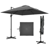 Outsunny 8'x8' Square Patio Hanging Offset Umbrella, Outdoor Cantilever Parasol w/ Cross Base, Dark Grey(m-11)