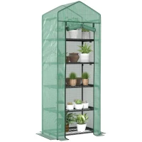 Outsunny 5 Tier Mini Greenhouse, Portable Outdoor Flower Stand with Shelf Clips, Indoor Greenhouse with Steel Frame, Transparent, 27.25" x 19.25" x 76", Green(m-11)