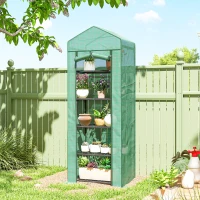 Outsunny 5 Tier Mini Greenhouse, Portable Outdoor Flower Stand with Shelf Clips, Indoor Greenhouse with Steel Frame, Transparent, 27.25" x 19.25" x 76", Green(m-8)