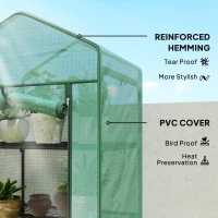 Outsunny 5 Tier Mini Greenhouse, Portable Outdoor Flower Stand with Shelf Clips, Indoor Greenhouse with Steel Frame, Transparent, 27.25" x 19.25" x 76", Green(m-4)