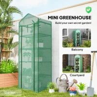 Outsunny 5 Tier Mini Greenhouse, Portable Outdoor Flower Stand with Shelf Clips, Indoor Greenhouse with Steel Frame, Transparent, 27.25" x 19.25" x 76", Green(m-10)