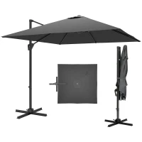 Outsunny 8'x8' Square Patio Hanging Offset Umbrella, Outdoor Cantilever Parasol w/ Cross Base, Dark Grey(m-2)