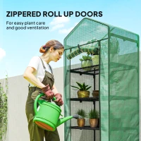 Outsunny 5 Tier Mini Greenhouse, Portable Outdoor Flower Stand with Shelf Clips, Indoor Greenhouse with Steel Frame, Transparent, 27.25" x 19.25" x 76", Green(m-6)