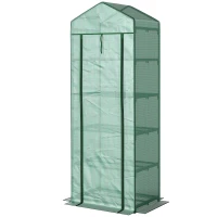 Outsunny 5 Tier Mini Greenhouse, Portable Outdoor Flower Stand with Shelf Clips, Indoor Greenhouse with Steel Frame, Transparent, 27.25" x 19.25" x 76", Green(m-2)