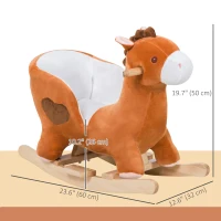 Qaba Kids Plush Rocking Horse Stuffed Animal Rocker Child Ride On Toy with Realistic Sound Red Brown(m-3)