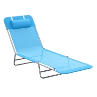 Outsunny Outdoor Lounge Chair, Portable Adjustable Reclining Seat Folding Chaise Lounge Patio Camping Beach Tanning Chair Bed with Pillow, Blue(m-11)