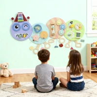 Qaba Caterpillar Montessori Busy Board, 7 in 1 Sensory Wall for Playroom Nursery Classroom, for Toddlers 3+ Years(m-8)